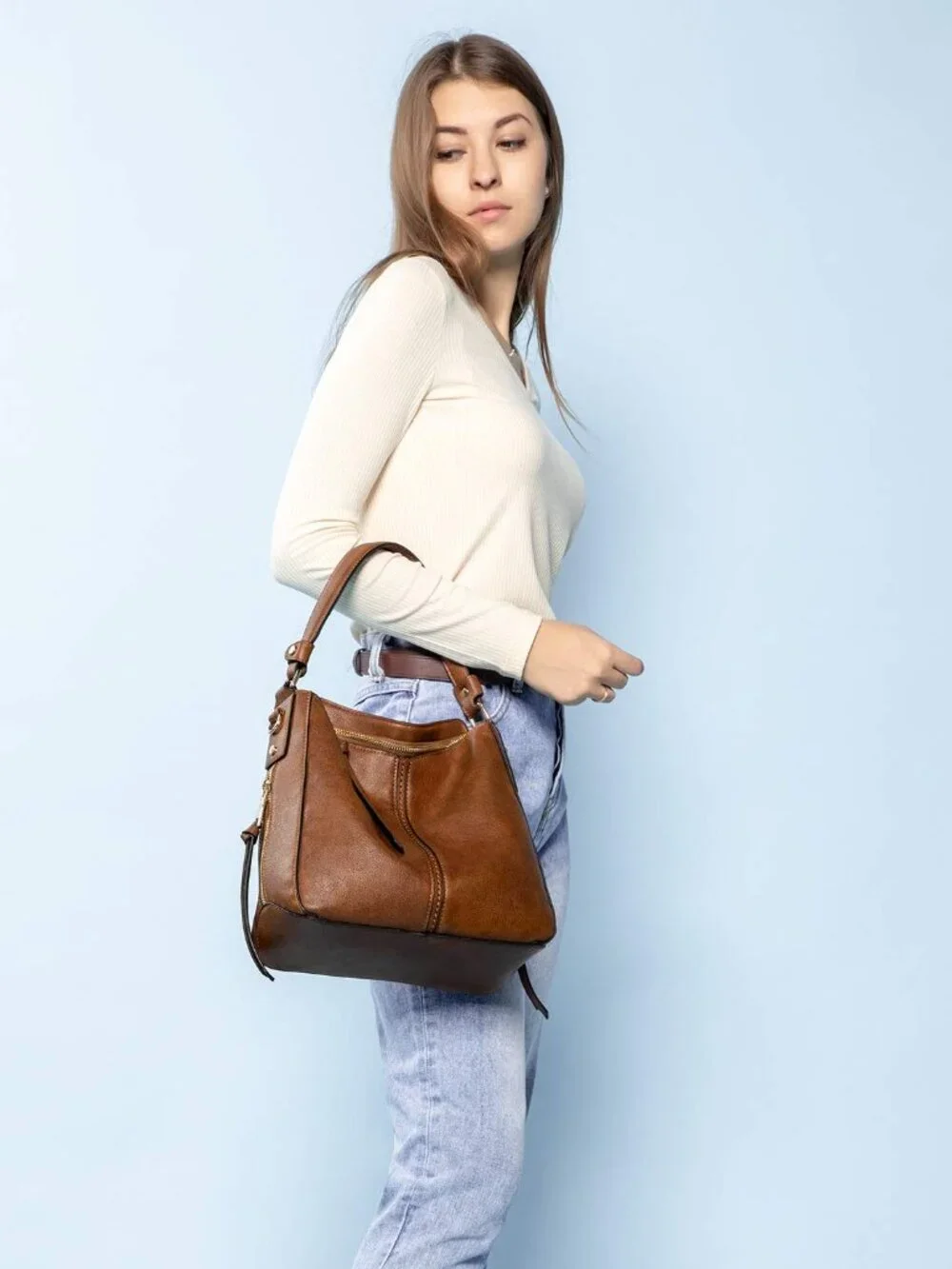 Faux Leather Hobo Crossbody Bag Large Retro Bucket